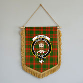 Menzies Green Modern Tartan Crest Wall Hanging Banner - Wood Pole